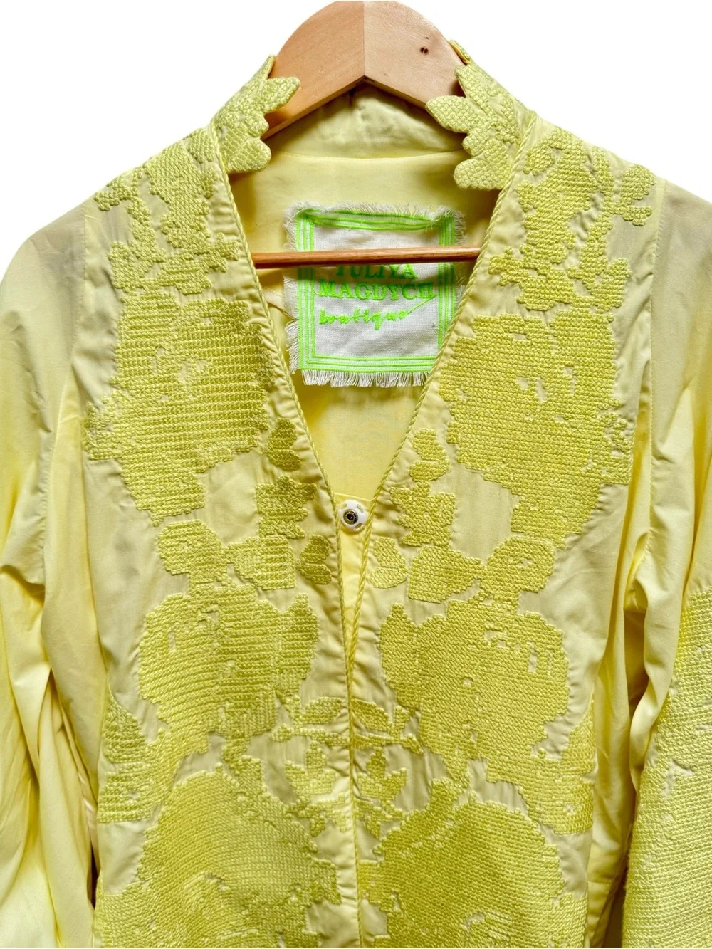Yuliya Magdych Yellow Caftan Embroidered Roses Muslin Dress Caftan